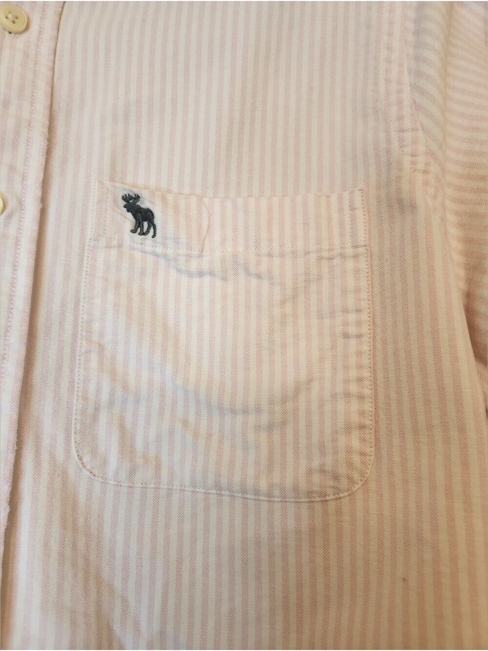 Abercrombie & Fitch Men's M Pink White Striped Oxford Muscle Button Down Shirt - Picture 3 of 11